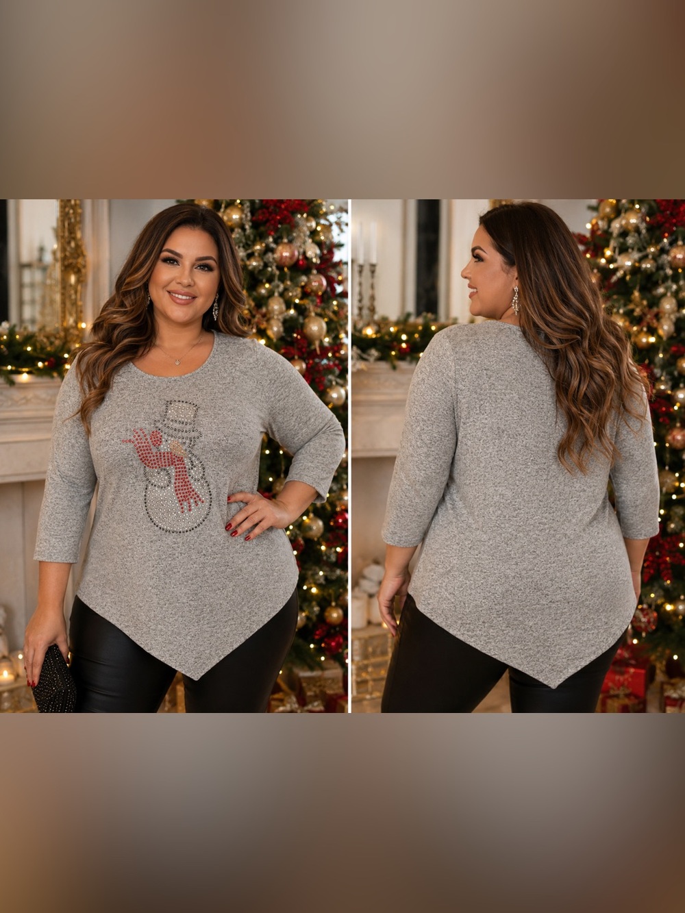 SJS Holiday Rhinestone Snowman Top EUC